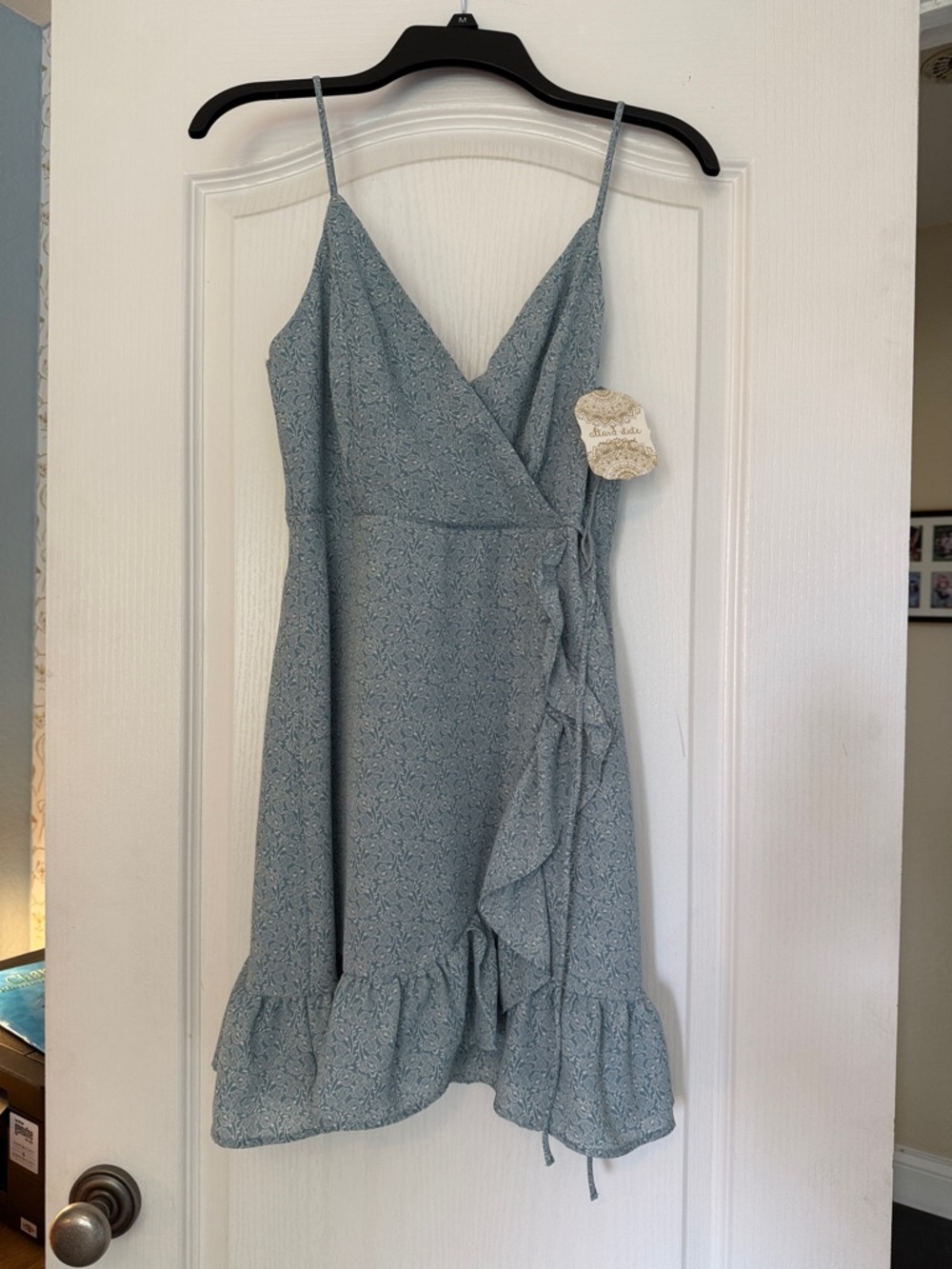 Altar'd State Dusty Blue Floral Wrap Mini Dress
